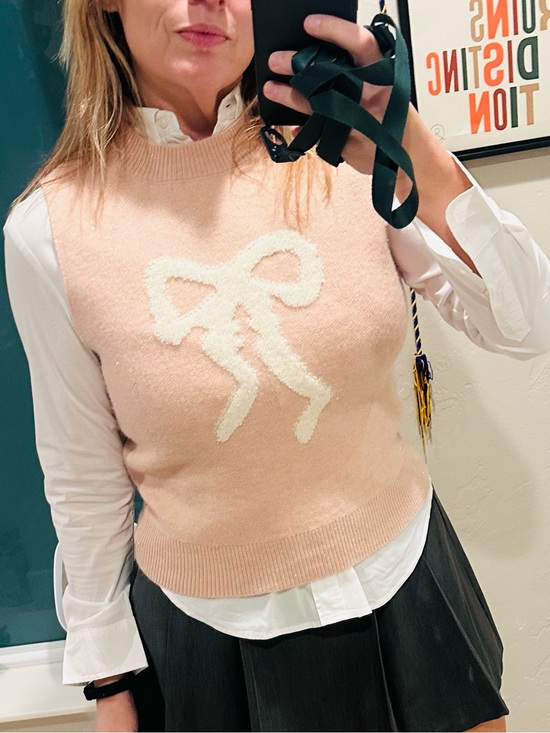 Anna & Ava Sweaters - NWT Pink Knit Bow Poncho Sleeveless Sweater Top Feminine Coquette Size S/M